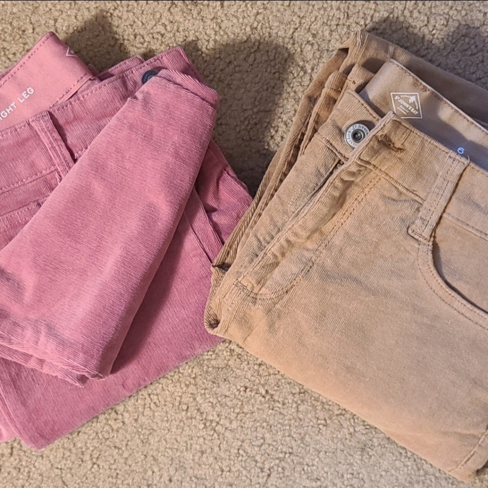 2 Pck St. John's Bay Straight Corduroy Pants Mid Rise, Pink & Cargo/Biege Color